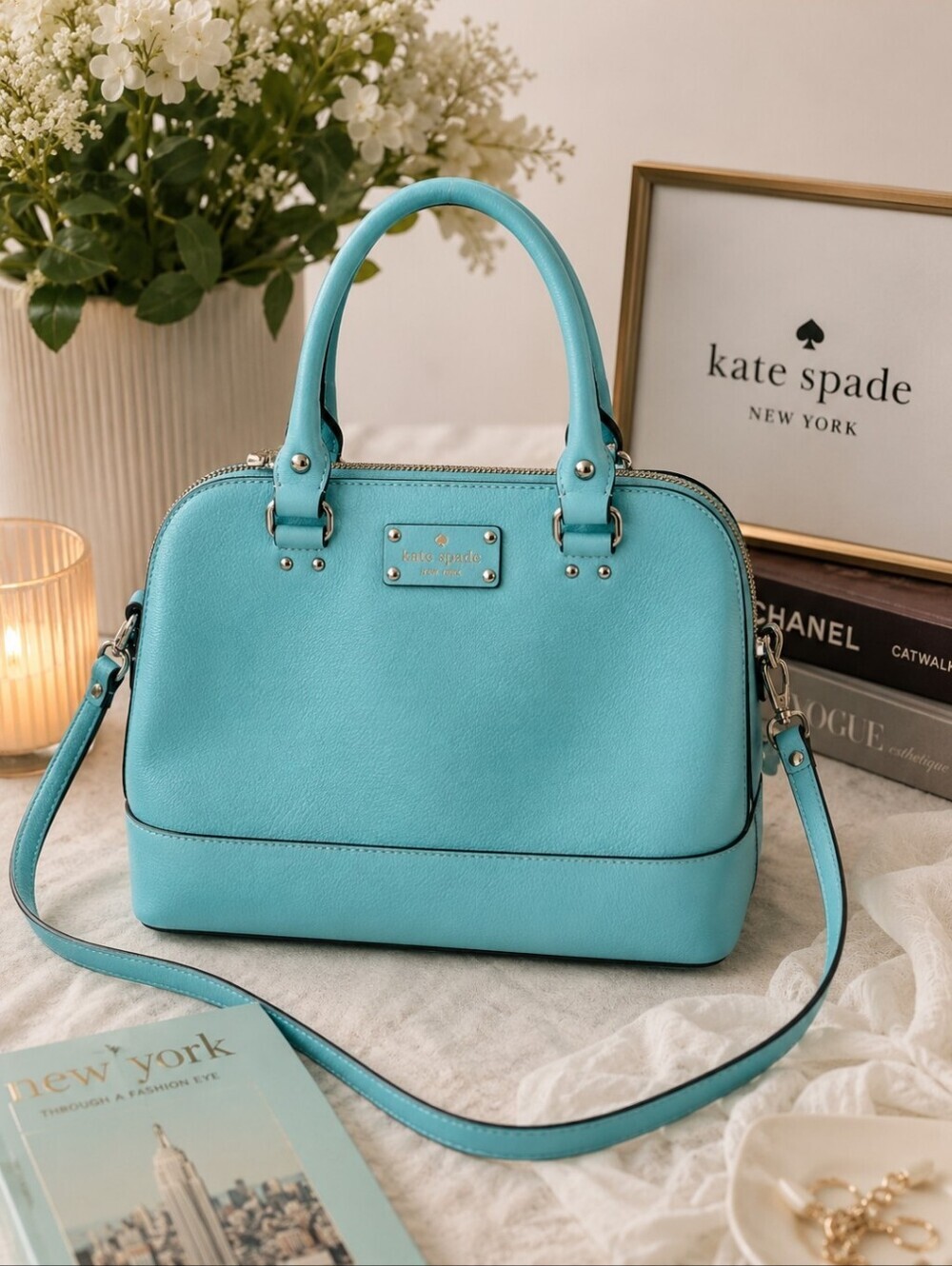 Kate Spade Turquoise Dome Satchel with Detachable Strap